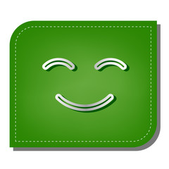 Smile icon. Silver gradient line icon with dark green shadow at ecological patched green leaf. Illustration.