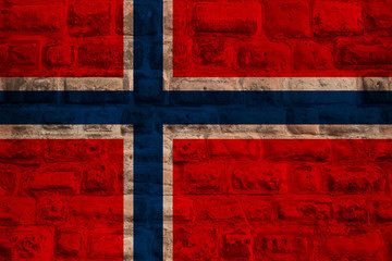 national flag of the modern state of Norway on an old stone wall with cracks, concept of business,...