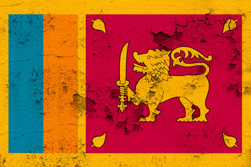 national flag of the modern state of sri lanka on an old stone wall with cracks, concept of business, tourism, travel, emigration, globalization