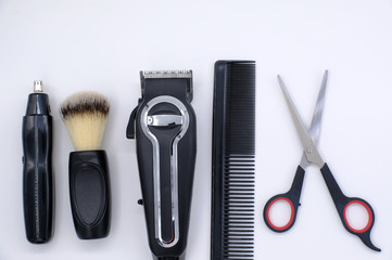 professional barber tools and blank white space