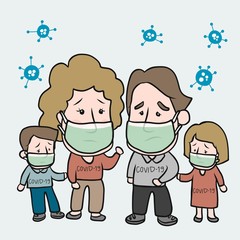 Family sick of Covid-19 cartoon vector illustration