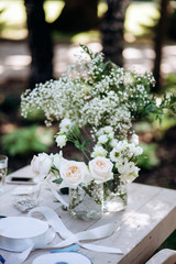 Wedding decoration of flowers and preparation of floristry