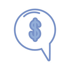 speech bubble with money symbol icon, blue outline style