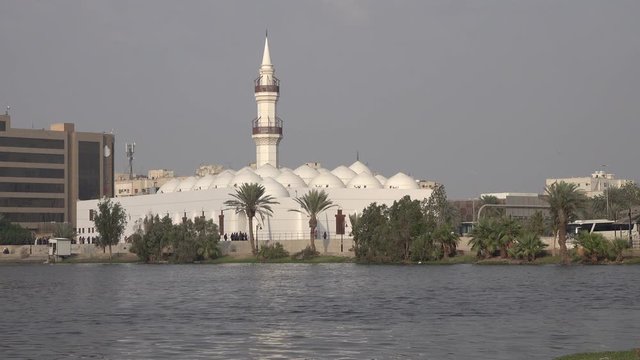 View of beautiful Jaffali mosque located on the water in Jeddah, Saudi Arabia