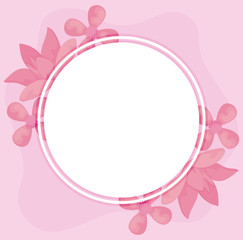 pink flowers and circular frame over pink background