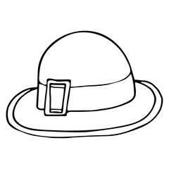 Female retro hat on a white background. Doodle outline vector illustration.