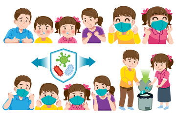 Parent care for children when having fever or sneezing with wear a hygienic mask to reduce the spread of germs. Caring for kids with the right medical methods.