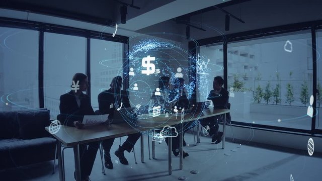Business and technology concept. Smart office. IoT (Internet of Things). Telecommunication.