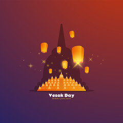 Flat design of Borobudur temple and lantern festival for Vesak day greeting