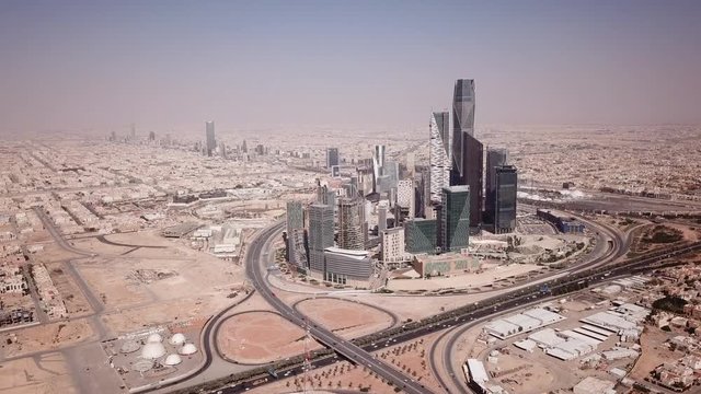 Panoramic aerial view of modern business district (new King Abdullah Financial District) in Riyadh, development and architecture in Saudi Arabia