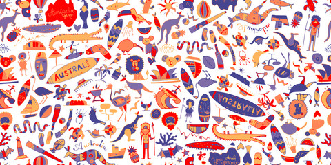 Materiał do szycia Australian life, nature and animals. Seamless pattern for your design