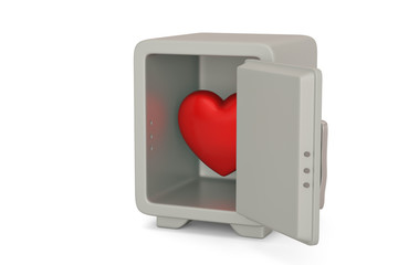 Heart inside safe box. 3D illustration.