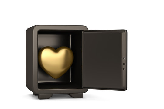 Heart inside safe box. 3D illustration.