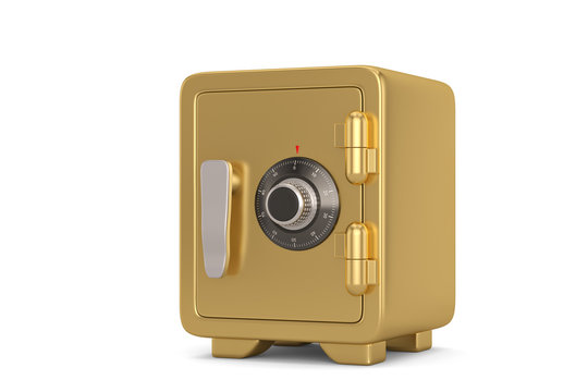 Golden safe box  isolated on white background. 3D illustration.