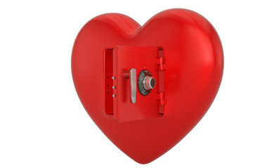 Heart as a safe isolated on white background. 3D illustration.