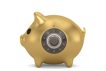 Piggy bank with code lock  isolated on white background. 3D illustration.