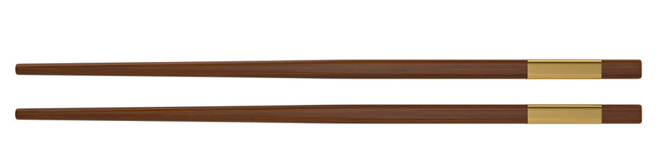 Luxury wooden chopsticks isolated on white background. 3D illustration.