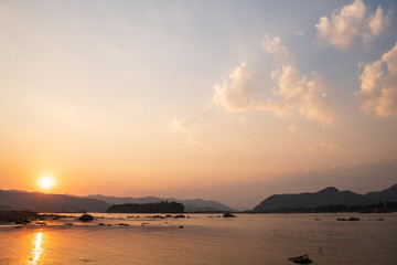 Sunset landscape of the Mekong river at Pakchom district in the northeastern Thai province of Loei.