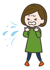 咳、くしゃみをする女性　ポーズ　イラスト