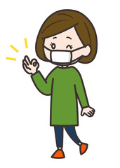 マスクを着用する女性　ポーズ　イラスト