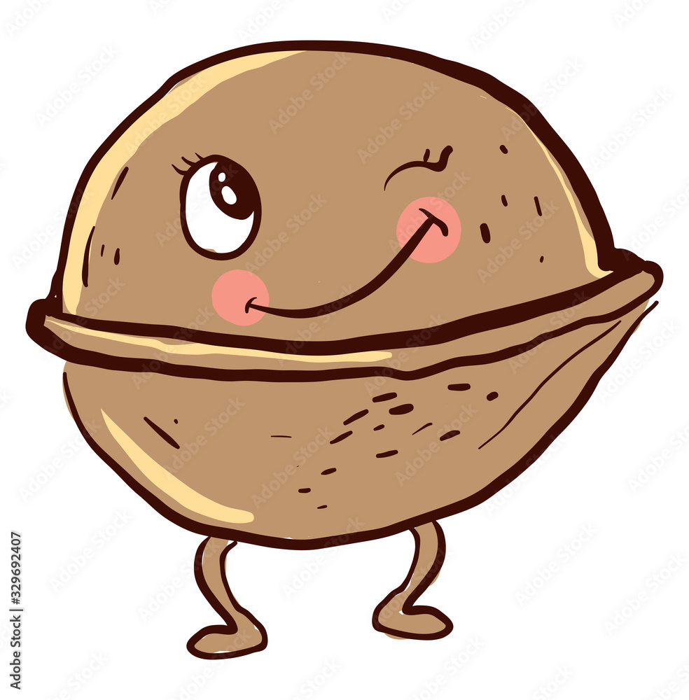 Sticker walnut winkling, illustration, vector on white background. - Stickers