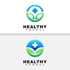 modern color healthy herbal with leaf logo, medical herbal logo design vector template