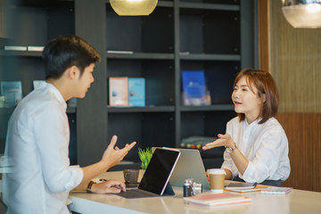 Young business teamwork working with business report document on office desk.Brainstorming Business People Design Planning,Brainstorming Planning Partnership.	