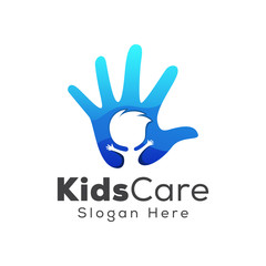 Fototapeta premium kids care with hand gradient logo, children care logo design
