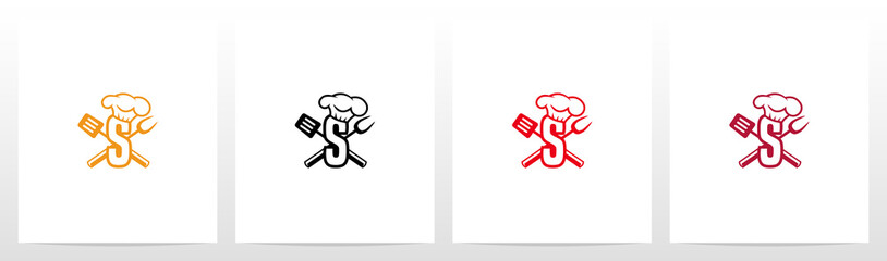 Obraz premium Spatula And Chef Hat On Letter Logo Design S