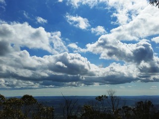 Blue sky and clouds with distant horizon