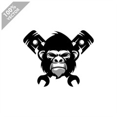 Gorilla head auto repair and custom Garage Vintage style logo. Design element for company logo, label, emblem, sign, apparel or other merchandise. Scalable and editable Vector illustration.