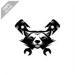 Fox head auto repair and custom Garage Vintage style logo. Design element for company logo, label, emblem, sign, apparel or other merchandise. Scalable and editable Vector illustration.