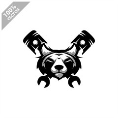 Wolf head auto repair and custom Garage Vintage style logo. Design element for company logo, label, emblem, sign, apparel or other merchandise. Scalable and editable Vector illustration.