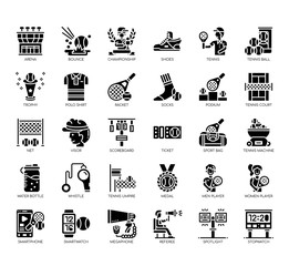 Set of tennis thin line and pixel perfect icons for any web and app project.