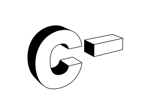 C Minus Letter Grade, Black And White Icon. 3d Illustration	