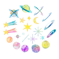 宇宙　星　アイコン セット　水彩 イラスト © tada