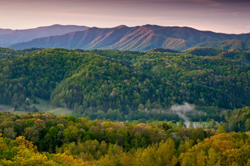 Sunrise in the Smoky Mountains viewed from an overlook along Foothills Parkway just outside...