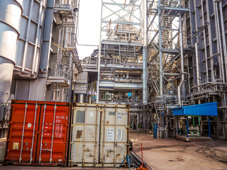 Heat recovery steam generator and sky in Combined-Cycle Co-Generation Power Plant which it so beautiful and popular to background power plant concept.