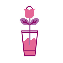 rose in glass vase, half line and color style icon