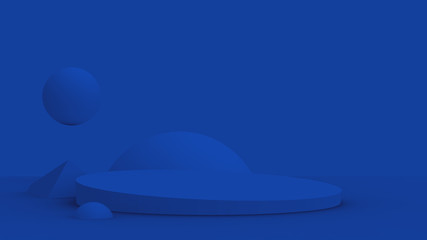 3d blue scene modern minimal design in studio background. Abstract 3d geometric shape object illustration render. Display for fashion and technology product.