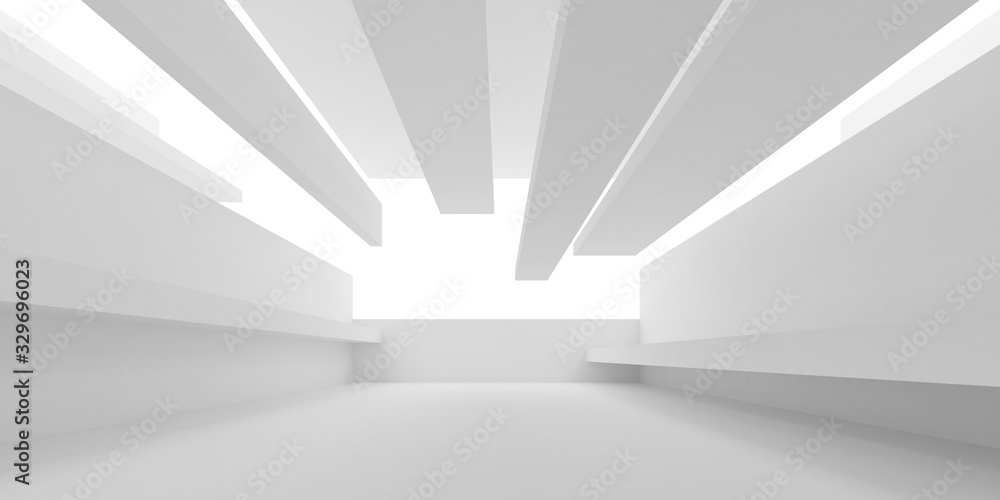 Poster Abstract of white architecture space with light cast the shadow on the surface, Perspective of futuristic design, 3d rendering.