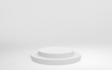 3d gray white bright cylinder podium minimal studio background. Abstract 3d geometric shape object illustration render.