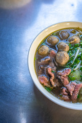 Vietnam popular gastronomy- Pho beef and meat balls noodle soup