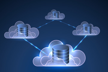 Distributed database in the cloud, vector illustration