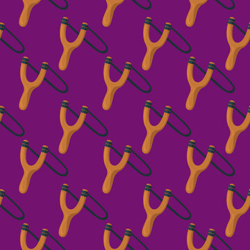 Wooden Sling Shot Pattern, Illustration, Vector On White Background.