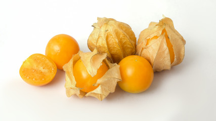 Close up view of Cape Gooseberries isolated on white background