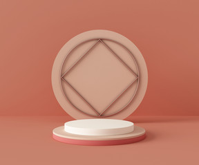 3d rendering podium background mock-up scene. Abstract geometry shape pastel color. Minimal geometric shape. Cosmetic background for product presentation.
