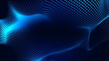 Obraz premium Dot white blue wave light screen gradient texture background. Abstract technology big data digital background. 3d rendering.