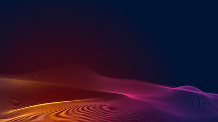 Dot red purple wave line light gradient dark background. Abstract  technology big data digital background. 3d rendering.