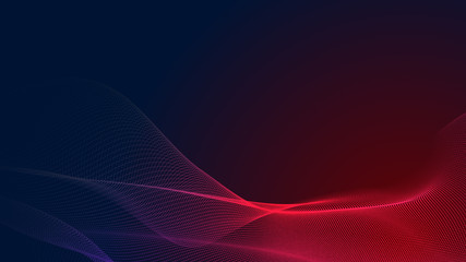 Dot red purple wave line light gradient dark background. Abstract  technology big data digital background. 3d rendering.